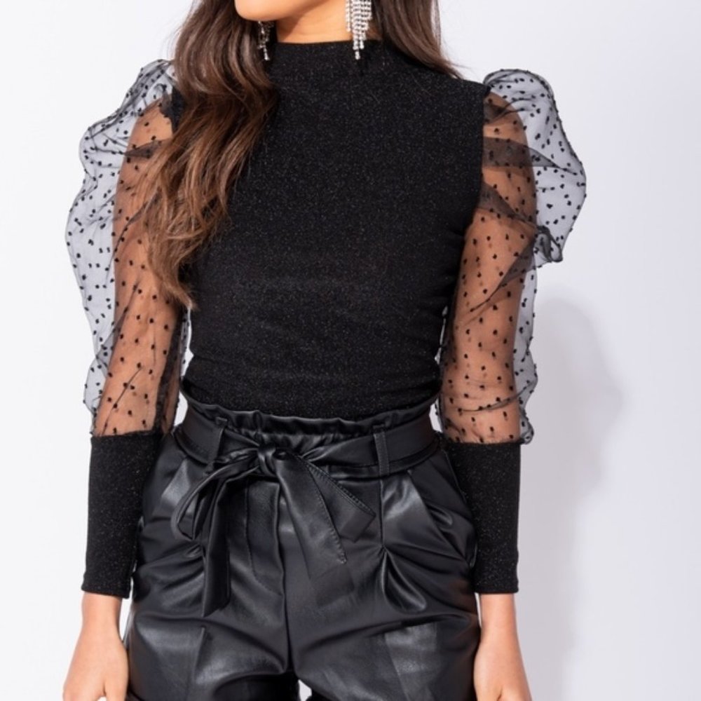 Shayla Black Metallic Sheer Polka Dot Sleeve Top - Picture 6 of 7
